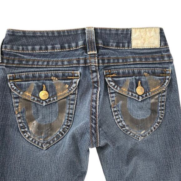 True Religion Vintage Womens 27 Jeans Bootcut Horse Shoe Back Pockets With Flap - Picture 3 of 9